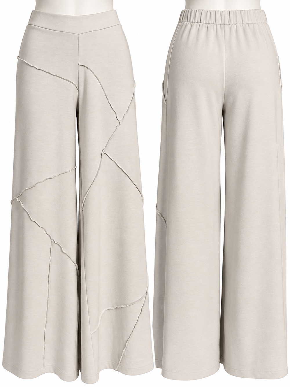 ISLE by Melis Kozan Wide Leg Pants M Cream Exposed Seam Patchwork Lagenlook